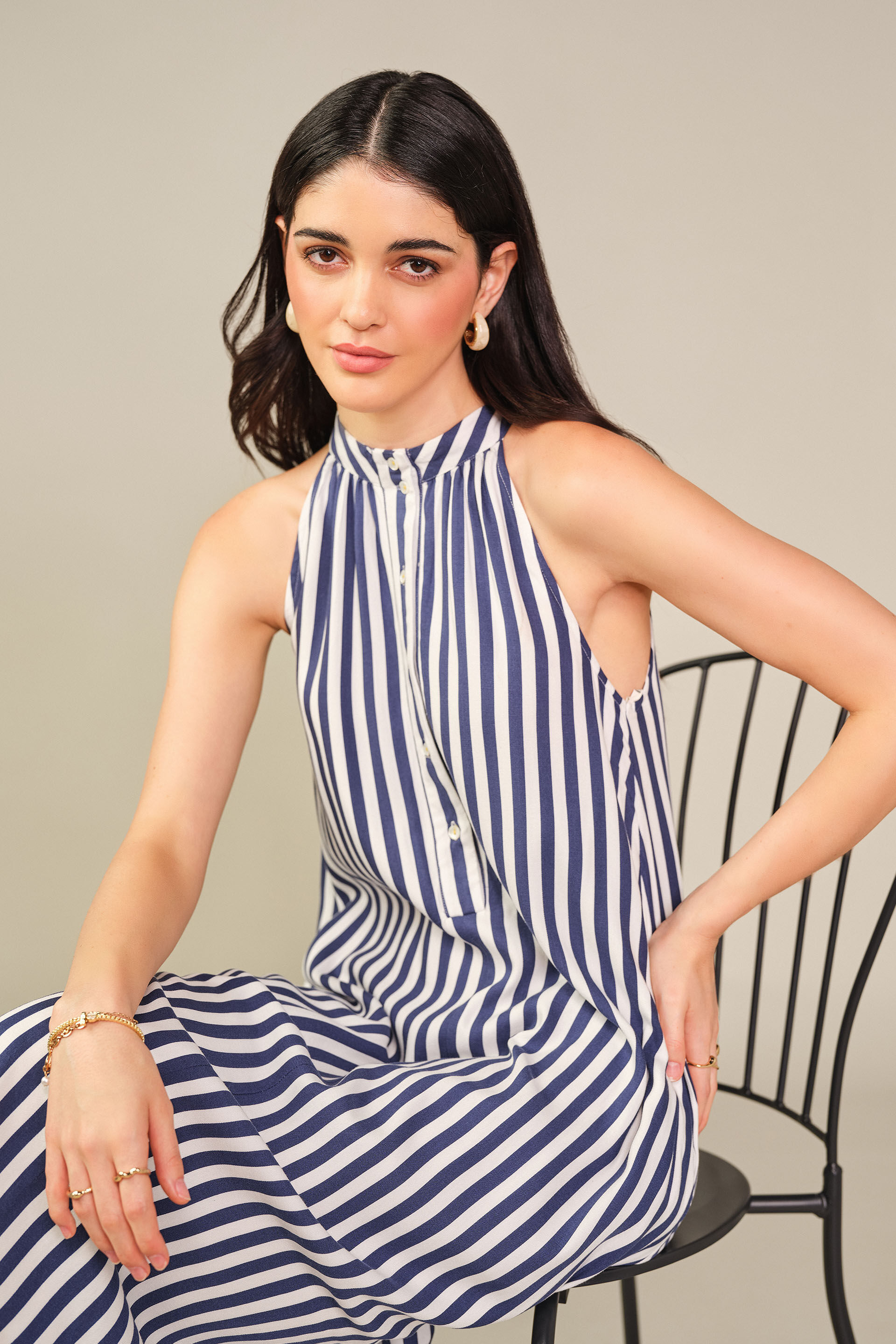Striped Halter Maxi Dress in Blue, Blue, image 5